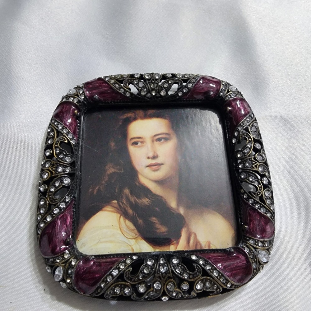 RAZ Imports Purple Enamel Rhinestone Ornate Square Picture Frame 4x4 Victorian